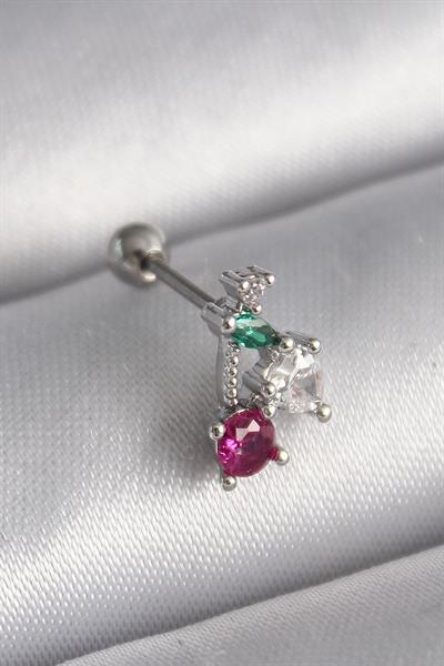 316L Çelik Gümüş Renk Zirkon Taşlı Tragus Piercing – PRT3500EB02852