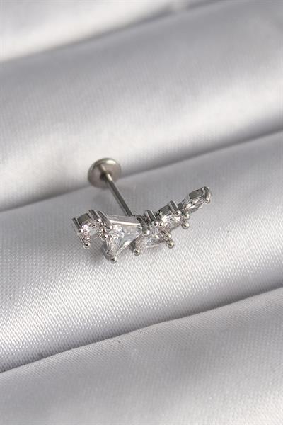 316L Çelik Gümüş Renk Zirkon Taşlı Tragus Piercing – PRT3500EB02951
