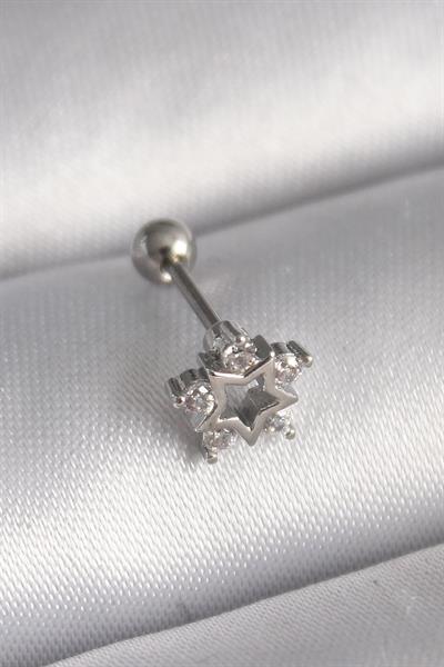 316L Çelik Gümüş Renk Zirkon Taşlı Yıldız Model Tragus Piercing – PRT3500EB02921