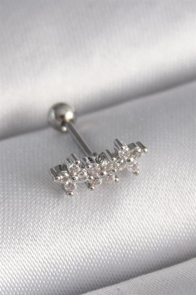 316L Çelik Gümüş Renk Zirkon Taşlı Yonca Tragus Piercing – PRT3500EB02880