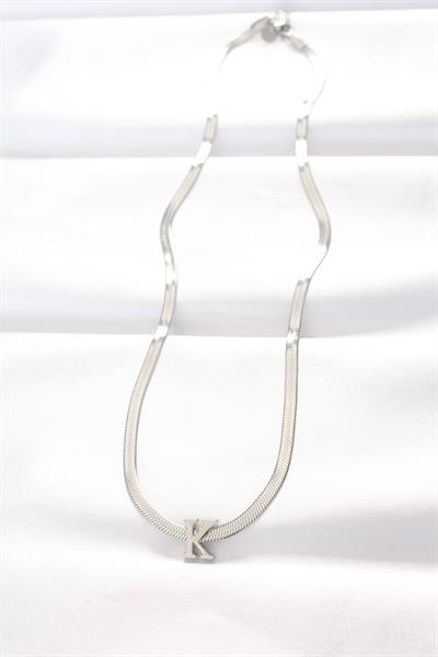 316L Çelik K Harfli Silver Renk İtalyan Zincirli Kolye - PRT3500EB01284