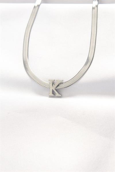 316L Çelik K Harfli Silver Renk İtalyan Zincirli Kolye - PRT3500EB01284