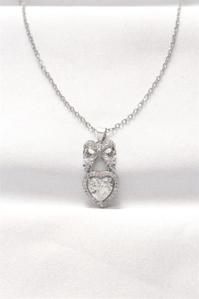 316L Çelik Silver Renk Zirkon Taşlı Kalpli Fiyonk Kolye – PRT3500EB01274
