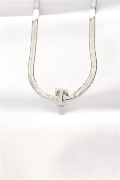 316L Çelik T Harfli Silver Renk İtalyan Zincirli Kolye - PRT3500EB01285