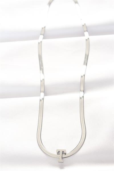 316L Çelik T Harfli Silver Renk İtalyan Zincirli Kolye - PRT3500EB01285