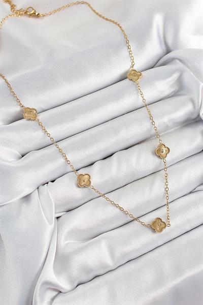 316L Çelik Yonca Model Gold Renk Kadın Kolye – PRT3500EB07659