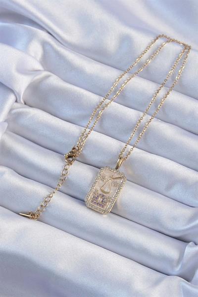 316L Çelik Zincir Altın Renk Lila Zirkon Taşlı Tarot Kolye - PRT3500EB02367