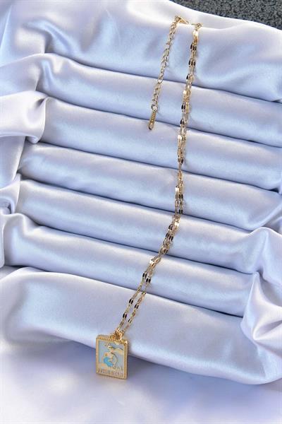 316L Çelik Zincir Altın Renk Mavi Mineli Tarot Kolye – PRT3500EB02316