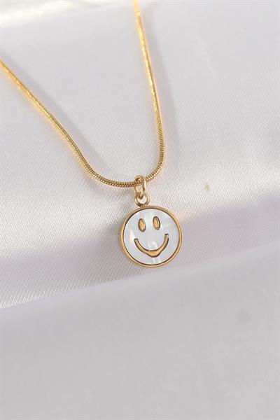 316L Çelik Zincir Altın Renk Mermer Desenli Minimal Smile Kolye – PRT3500EB01481