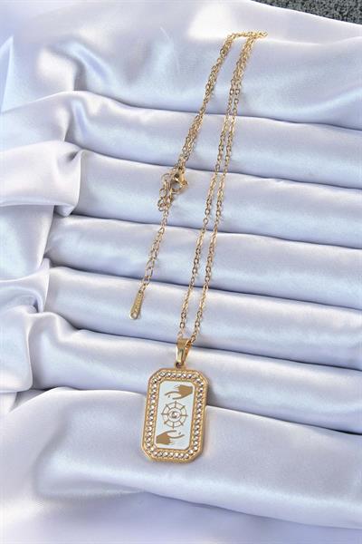 316L Çelik Zincir Altın Renk Mineli Zirkon Taşlı Göz Figür Tarot Kolye – PRT3500EB02322