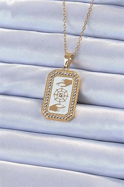 316L Çelik Zincir Altın Renk Mineli Zirkon Taşlı Göz Figür Tarot Kolye – PRT3500EB02322