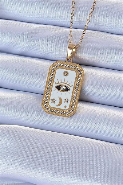 316L Çelik Zincir Altın Renk Mineli Zirkon Taşlı Göz Figür Tarot Kolye – PRT3500EB02320