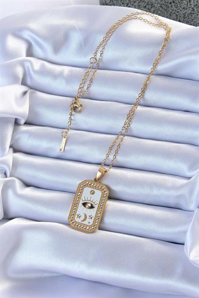 316L Çelik Zincir Altın Renk Mineli Zirkon Taşlı Göz Figür Tarot Kolye – PRT3500EB02320