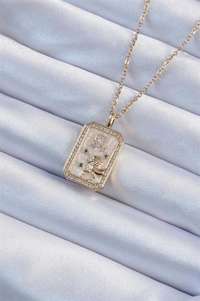 316L Çelik Zincir Altın Renk Zirkon Taşlı Aslan Figürlü Tarot Kolye – PRT3500EB02353