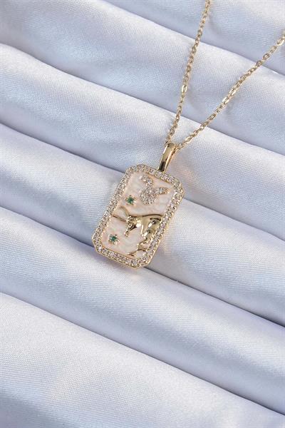 316L Çelik Zincir Altın Renk Zirkon Taşlı Boğa Figürlü Tarot Kolye – PRT3500EB02363
