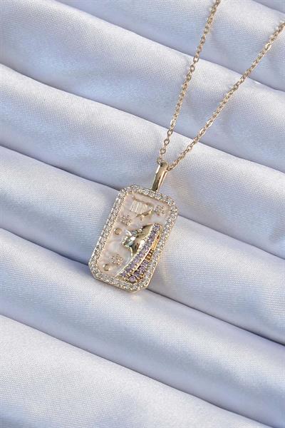 316L Çelik Zincir Altın Renk Zirkon Taşlı Yüz Figürlü Tarot Kolye – PRT3500EB02369