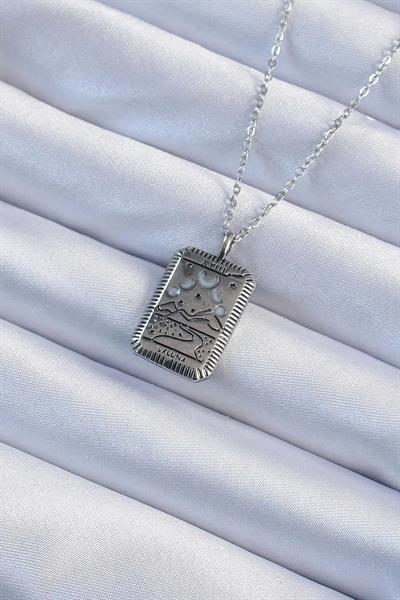 316L Çelik Zincir Eskitme Gümüş Renk Ay Figürlü Tarot Kolye – PRT3500EB02350