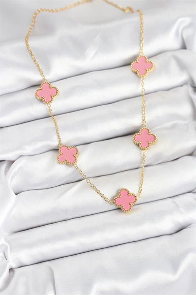 316L Çelik Zincir Gold Pembe Renk Yonca Kadın Kolye – PRT3500EB08938