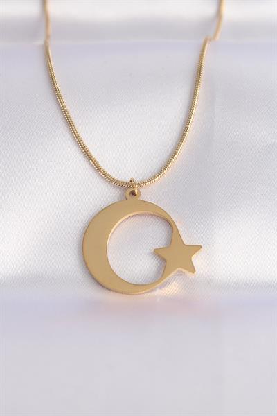 316L Çelik Zincir Gold Renk Ay Yıldız Unisex Kolye – PRT3500EB01492