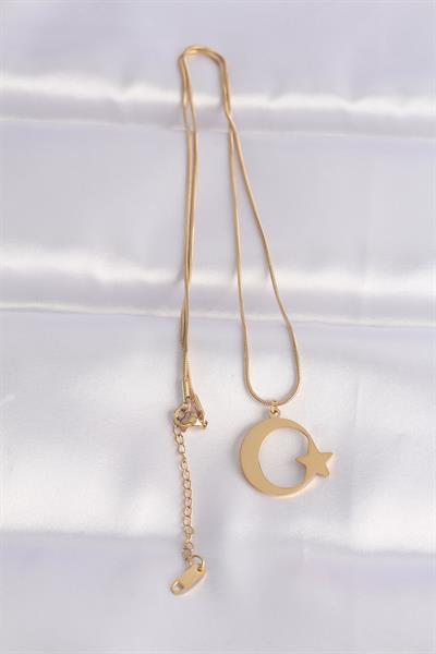 316L Çelik Zincir Gold Renk Ay Yıldız Unisex Kolye – PRT3500EB01492