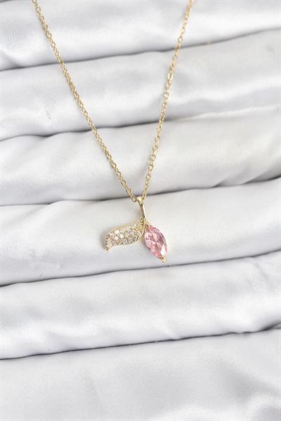 316L Çelik Zincir Gold Renk Balık Kuyruğu Model Zirkon Taşlı Kadın Kolye - PRT3500EB10167