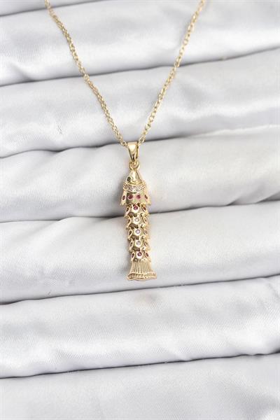 316L Çelik Zincir Gold Renk Balık Model Zirkon Taşlı Kadın Kolye - PRT3500EB10195