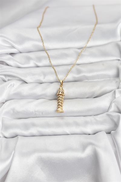 316L Çelik Zincir Gold Renk Balık Model Zirkon Taşlı Kadın Kolye - PRT3500EB10195