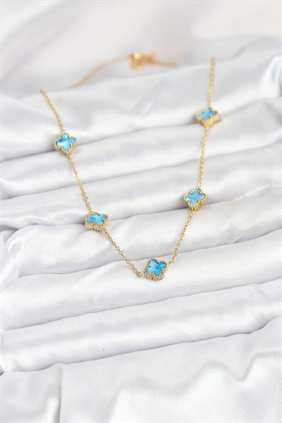 316L Çelik Zincir Gold Renk Buz Mavisi Baby Boy Yonca Kadın Kolye – PRT3500EB08926