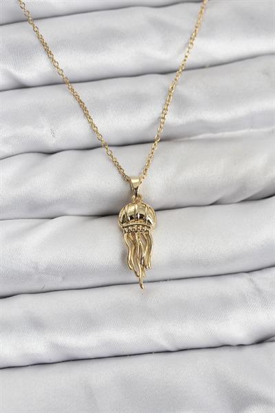 316L Çelik Zincir Gold Renk Deniz Anası Model Zirkon Taşlı Kadın Kolye - PRT3500EB10152