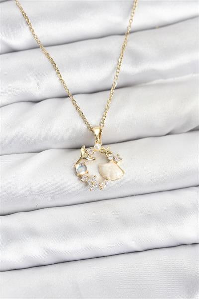 316L Çelik Zincir Gold Renk Deniz Tema Model Zirkon Taşlı Kadın Kolye - PRT3500EB10219