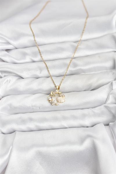 316L Çelik Zincir Gold Renk Deniz Tema Model Zirkon Taşlı Kadın Kolye - PRT3500EB10219