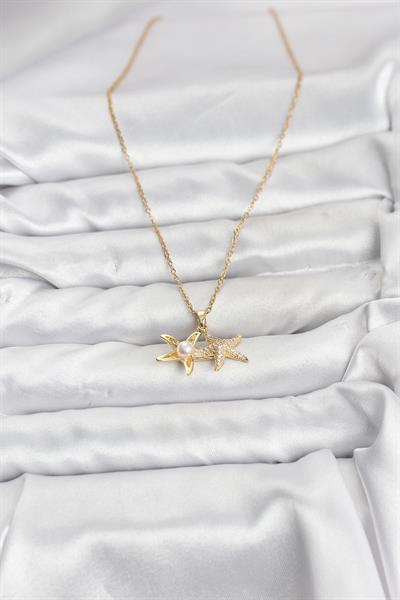 316L Çelik Zincir Gold Renk Deniz Yıldızı Model Zirkon Taşlı Kadın Kolye - PRT3500EB10217