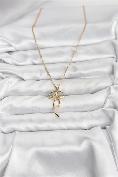 316L Çelik Zincir Gold Renk Fiyonk Model Kadın Kolye - PRT3500EB10179