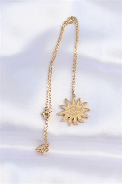 316L Çelik Zincir Gold Renk Göz Güneşi Tasarımlı Kolye – PRT3500EB01617