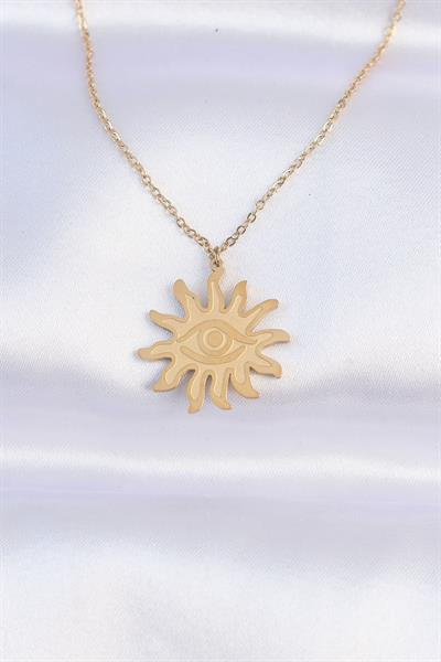 316L Çelik Zincir Gold Renk Göz Güneşi Tasarımlı Kolye – PRT3500EB01617
