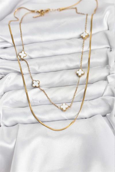 316L Çelik Zincir Gold Renk İtalyan Zincirli Yonca Model Kadın Kolye – PRT3500EB09770