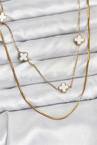 316L Çelik Zincir Gold Renk İtalyan Zincirli Yonca Model Kadın Kolye – PRT3500EB09770