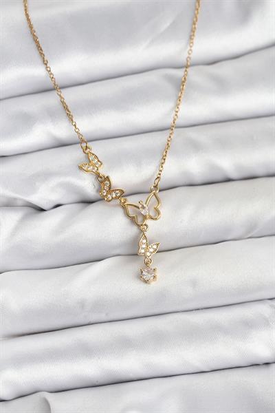 316L Çelik Zincir Gold Renk Kelebek Model Kadın Kolye – PRT3500EB09423