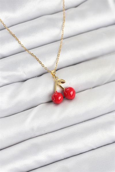 316L Çelik Zincir Gold Renk Kiraz Model Kadın Kolye – PRT3500EB09346