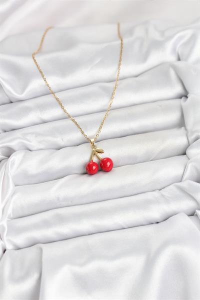 316L Çelik Zincir Gold Renk Kiraz Model Kadın Kolye – PRT3500EB09346