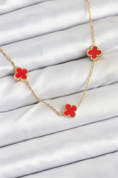 316L Çelik Zincir Gold Renk Kırmızı Baby Boy Yonca Kadın Kolye – PRT3500EB08935