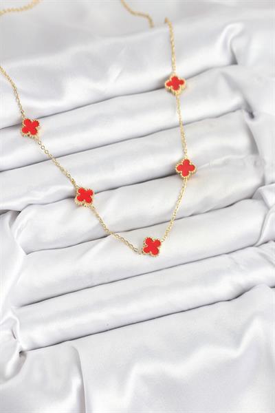 316L Çelik Zincir Gold Renk Kırmızı Baby Boy Yonca Kadın Kolye – PRT3500EB08935