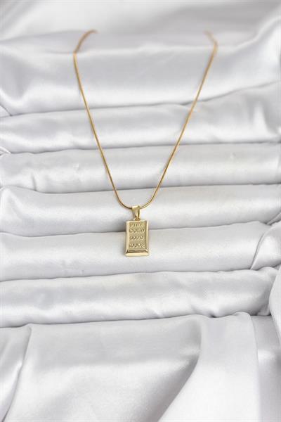 316L Çelik Zincir Gold Renk Külçe Altın Model Kadın Kolye