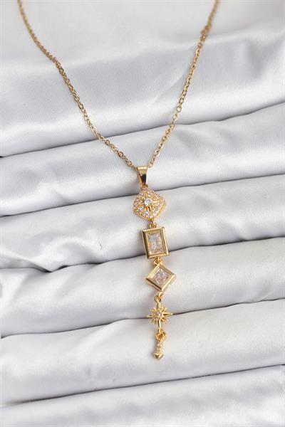 316L Çelik Zincir Gold Renk Kutup Yıldızı Enerji Model Kadın Y Kolye – PRT3500EB09419