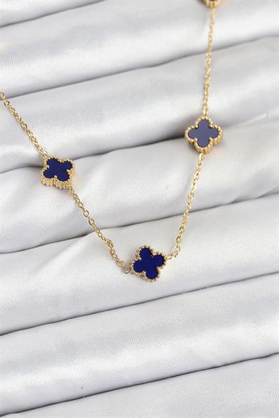 316L Çelik Zincir Gold Renk Lacivert Baby Boy Yonca Kadın Kolye – PRT3500EB08928