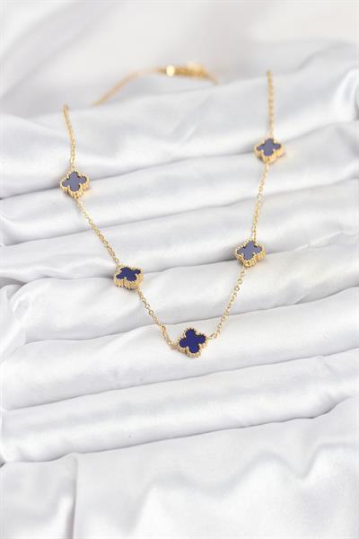 316L Çelik Zincir Gold Renk Lacivert Baby Boy Yonca Kadın Kolye – PRT3500EB08928