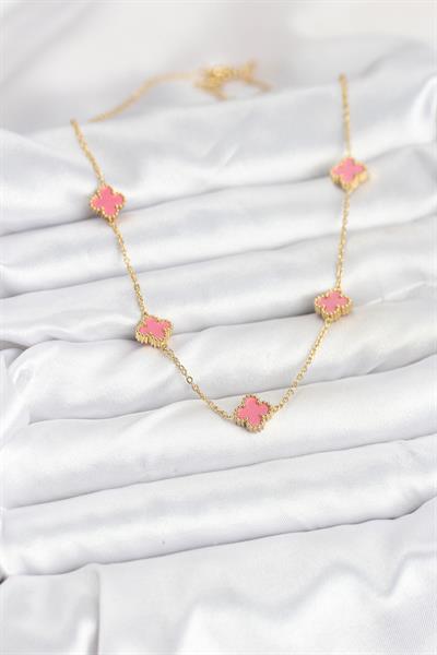 316L Çelik Zincir Gold Renk Pembe Baby Boy Yonca Kadın Kolye – PRT3500EB08927