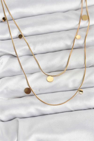 316L Çelik Zincir Gold Renk Pullu Kadın Kolye – PRT3500EB09777