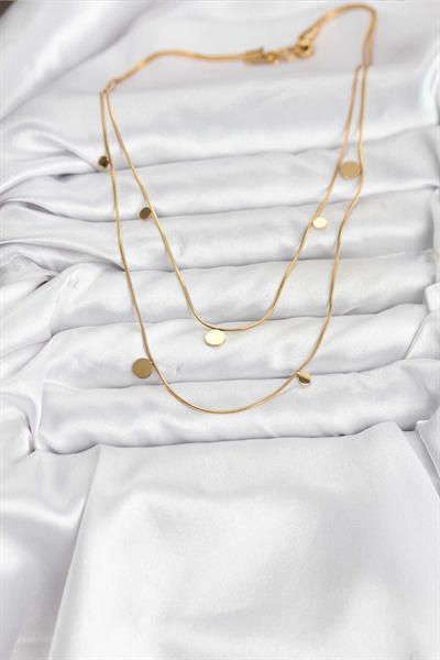 316L Çelik Zincir Gold Renk Pullu Kadın Kolye – PRT3500EB09777
