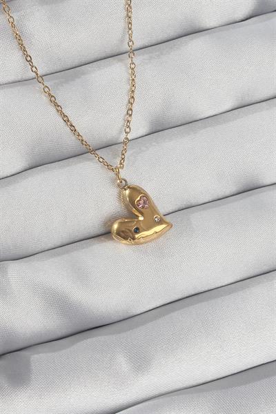 316L Çelik Zincir Gold Renk Renkli Zirkon Taşlı Kalp Kolye – PRT3500EB01819